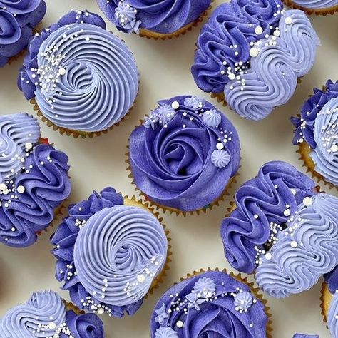 Cupcakes — Alex LaRosa Bakery Purple And Blue Cupcakes, Blue Wedding Cupcakes, Purple Blue Wedding, Purple Perennials, Cupcake Decorating Ideas, Desert Dessert, Blue Purple Wedding, Purple Cupcakes, Unique Cupcakes