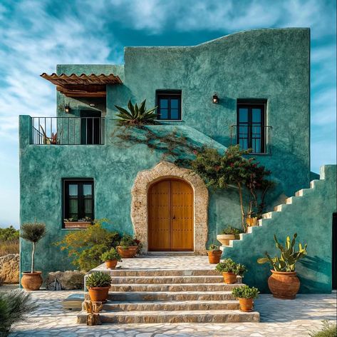 Hacienda Style Homes, Adobe House, Colors Schemes, Hacienda Style, Mediterranean Home, Urban Sketching, Sims House, House Goals, Spanish Style