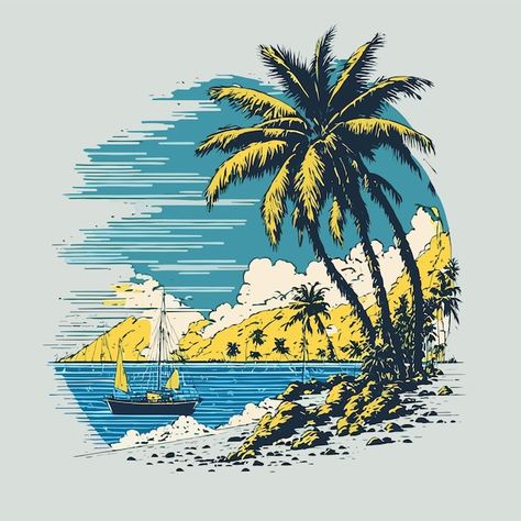 Vector tropical island with trees tshirt... | Premium Vector #Freepik #vector #hawaii #island #beach-tree #beach Palm Tree Illustration, Beach Tree, Tree Tshirt, Flame Art, Tree Illustration, Hawaii Island, Tropical Island, Business Card Maker, Art Appreciation