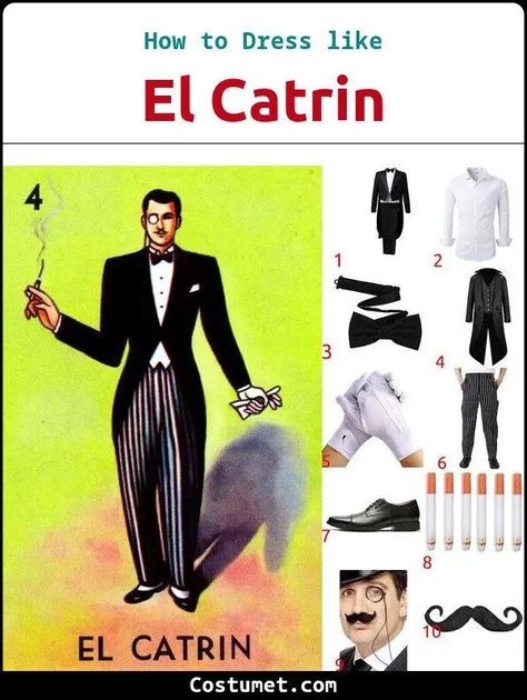 El Catrin's Costume from Loteria Diy Loteria Cards Costume, Loteria Costumes Ideas, Loteria Costume, Diy Loteria Cards, Cards Costume, Tail Coat, Loteria Cards, Halloween Party Costumes, Diy Costumes