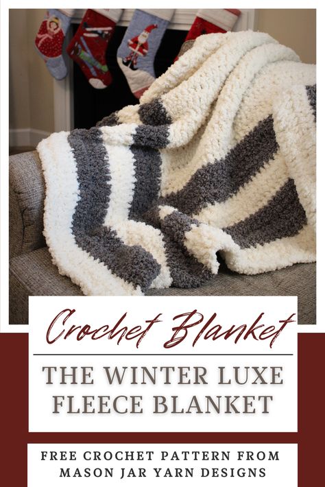 Crochet the most soft and luxurious blanket this winter that will ward off those chilly nights! The Winter Luxe Fleece Blanket works up fast using simple crochet stitches and super bulky yarn. Soft Blanket Crochet, Crochet Blanket Bulky Yarn, Super Bulky Crochet Blanket, Easy Crochet Patterns Free Beginners, Chunky Yarn Crochet Pattern, Bulky Yarn Patterns, Free Crochet Baby Blanket, Crochet A Blanket, Bulky Yarn Crochet