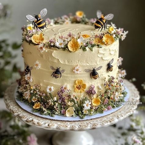 Bee Cake, Bee Cakes, Fantasy Cake, Beautiful Cake, Pretty Birthday Cakes, Just Cakes, Cute Desserts, Fancy Cakes, Cookie Cake