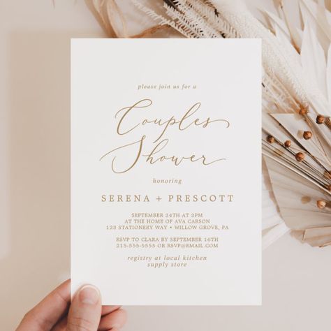 Delicate Gold Calligraphy Couples Shower Invitation Bridal Shower Simple, Summer Calligraphy, Couples Shower Invitation, Summer Invitation, Couples Bridal Shower, Christening Invitation, Couple Wedding Shower, Couples Baby Showers, Elegant Couple