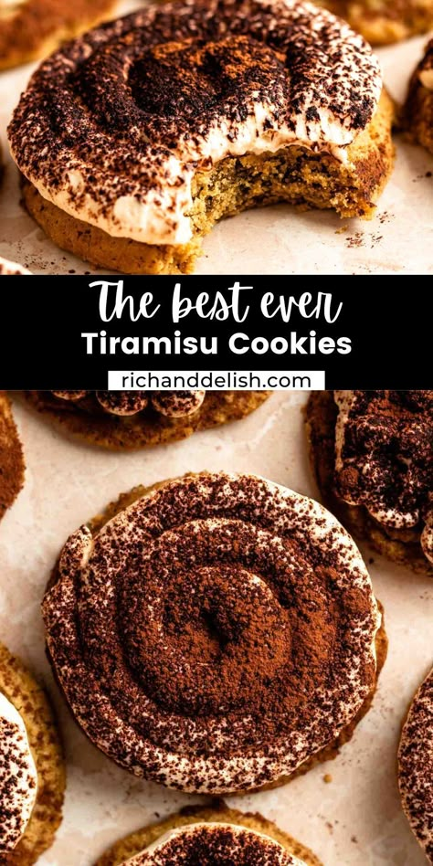 These tiramisu cookies are made with soft and chewy coffee cookies topped with creamy mascarpone cream, and topped with cocoa powder. Italian Food Pasta, Coffee Cookies Recipe, Tiramisu Recipes, Best Tiramisu, Tiramisu Cookies, Colorful Cookies, Mascarpone Cream, Food Pasta, Eat Cookies