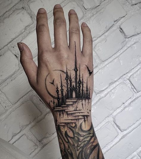 Dark Castle Tattoo, Castle Tattoos, Souls Tattoo, Dark Disney Tattoo, Vampire Tattoo, Castle Tattoo, Medieval Tattoo, Mushroom Tattoos, Dark Castle