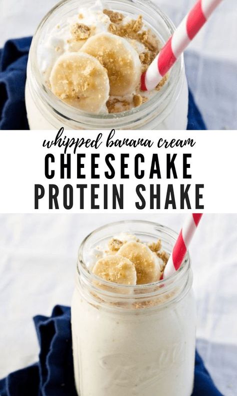 Cheesecake Protein Shake, Cheesecake Shake, Breakfast Meal Prep Ideas, Cottage Cheese Smoothie, Banana Protein Shake, Banana Cream Cheesecake, Cheesecake Smoothie, Banana Pudding Cheesecake, Banana Cheesecake