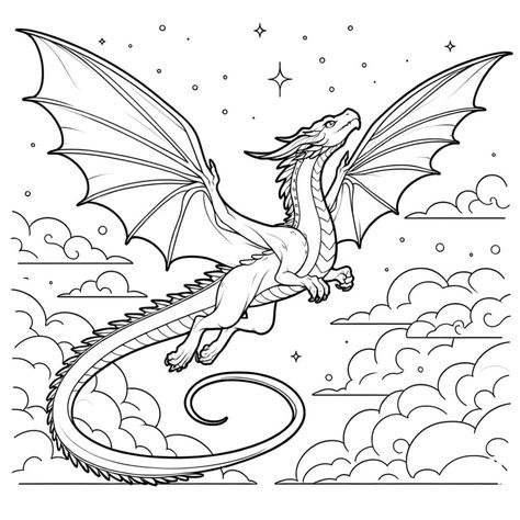 Flying Dragon Illustration, Fourth Wing Coloring Pages, Dungeons And Dragons Line Art, Skyrim Coloring Pages, Mythical Coloring Pages, Simple Dragon Sketch, How To Train Your Dragon Coloring Pages, Dragon Drawing Ideas Simple, Dragon Colouring Pages