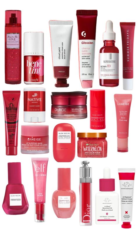 Red skincare #beauty Red Skincare Aesthetic, Red Skincare, Balm Dotcom, Hygiene Products, Elegant Aesthetic, Skin Care Mask, Hydrating Cream, Cloud Painting, Strawberry Recipes