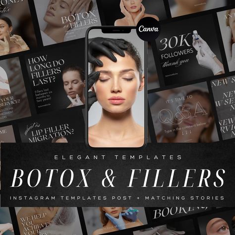 Luxury Botox And Filler Instagram Templates | Nurse Injector Canva Posts And Stories | Beauty & Skincare Social Media Templates Botox Posts For Instagram, Filler Instagram, Skincare Social Media, Luxury Instagram, Nurse Injector, Botox Fillers, Lip Fillers, Social Media Templates, Beauty Skincare