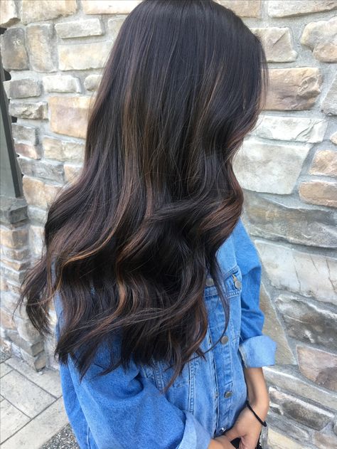 Balayage On Black Hair Straight, Black Hair Straight, Balayage On Black Hair, Hair Caramel, Hair Shape, Trendy We Fryzurach, Rambut Brunette, Long Hair Waves, Light Pink Hair