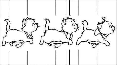 Aristo Cats Tattoo, The Aristocats Tattoo, Aristocats Embroidery, Aristocats Drawing, Aristocats Coloring Pages, Walking Cats, Aristocats Tattoo, Disney Silhouette Art, Disney Minimalist