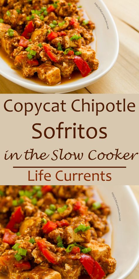 Copycat Chipotle Sofritos in the Slow Cooker or crock pot - Braised Tofu in a… Tofu Recipes Crockpot, Crock Pot Tofu Recipes, Easy Vegan Crockpot Recipes, Crockpot Tofu Recipes, Crock Pot Tofu, Meatless Crockpot Recipes, Slow Cooker Tofu Recipes, Tofu Slow Cooker Recipes, Slow Cooker Tempeh