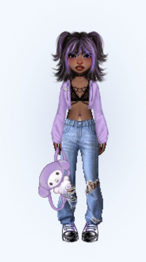 Everskies Profile, Purple Ios, Everskies Outfits, Girl Cartoon Characters, Black Fairy, Virtual Girl, Fashion Week Outfit, Black Cartoon Characters, Gyaru Fashion