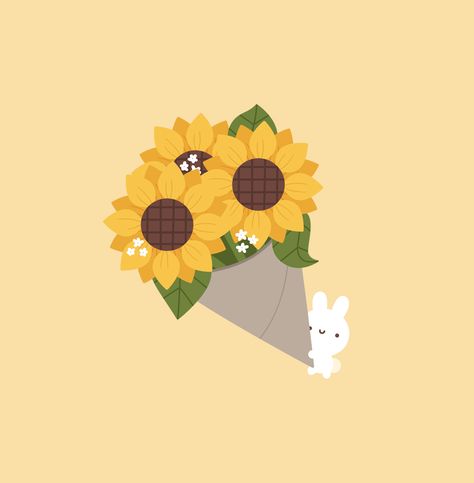 Sunflower Cute Drawing, Flower Illustration Aesthetic, Yellow Flowers Drawing, Yellow Flowers Aesthetic, Cute Flower Drawing, Cow Drawing, $b Wallpaper, You My Love, Gouache Illustrations