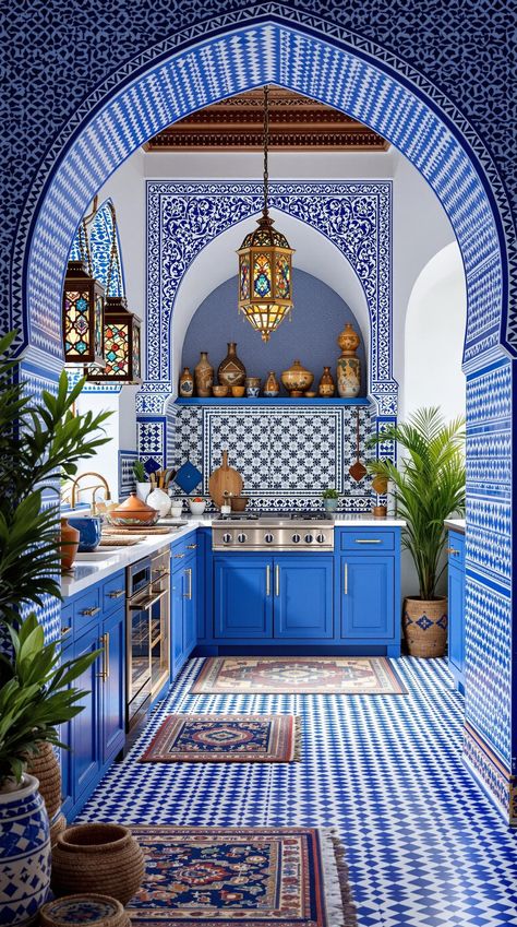 Boho Kitchen Ideas Moroccan Kitchen Island, Moroccan Tile Kitchen Backsplash, Moroccan Tiles Kitchen Backsplash, Boho Kitchen Backsplash, Moroccan Tile Kitchen, Moroccan Kitchen Design, Moroccan Kitchen Decor, Modern Bohemian Kitchen, Farmhouse Boho Kitchen