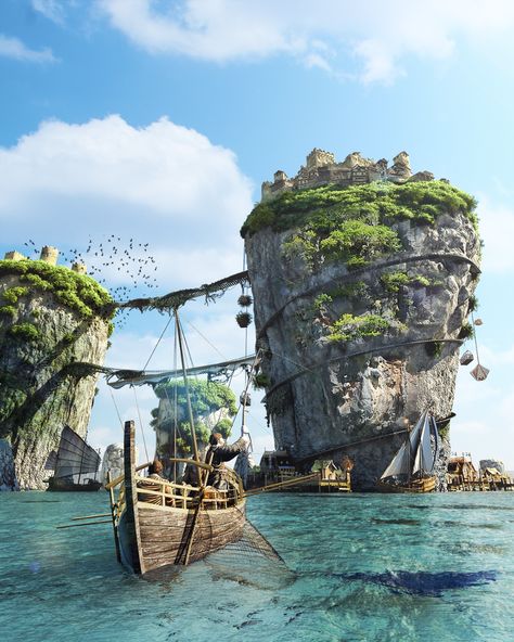 Décor Steampunk, Pirate Island, Fantasy Island, Location Inspiration, Fantasy City, Fantasy Setting, Fantasy Places, Fantasy Art Landscapes, Fantasy Concept Art