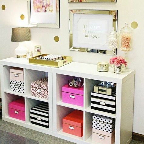 Pretty patterned storage Ikea Bookcase, Craft Room Office, Home Office Ideas, Office Inspiration, Decor Minimalist, My Office, Office Organization, 인테리어 디자인, Apartment Ideas