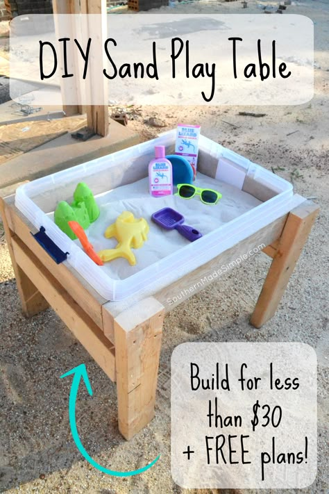 DIY Sand Play Table - a complete tutorial on how to construct a DIY Sand Table for less than $30. Free plans included! Diy Sand Table, Toddler Play Area, Backyard Playset, Play Area Backyard, Sand And Water Table, Kids Outdoor Play, Sand Play, Sand Table, Water Table