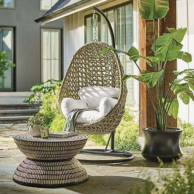 Mason Hanging Egg Chair with Stand Teak Rocking Chair, Hanging Egg Chair, Grandin Road, Outdoor Furniture Collections, Custom Cushions, Hammock Chair, Outdoor Wicker, Cool Chairs, Egg Chair