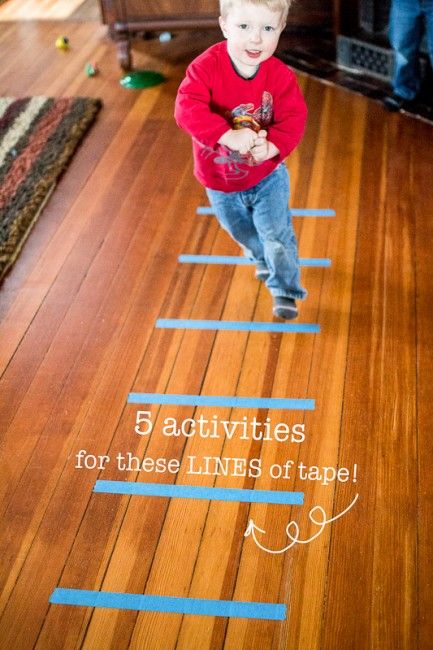 5 activities to do with the same 6 lines of tape. AWESOME for a rainy day!! Drawing Lips, Gross Motor Activities, Movement Activities, Easy Activities, Rainy Day Activities, Canvas Easy, Toddler Fun, Gross Motor Skills, Gross Motor