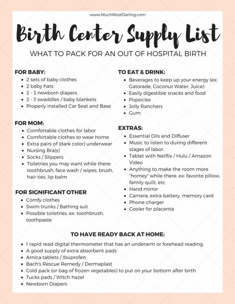 printable birth center supply checklist Birth Center Packing List, Birth Hospital Bag, Natural Birthing Plan, Birth Plan Template, Pregnancy Labor, Water Birth, Hospital Birth, Birth Center, Birth Labor