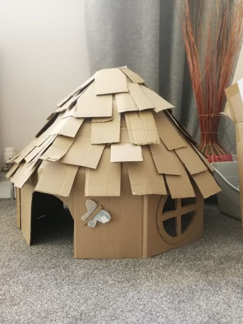 Homemade cardboard house rabbit chew hide Diy Bunny House Cardboard, Rabbit House Diy Homemade, Rat Cardboard House, Cardboard Rabbit Toys, Diy Rabbit House Cardboard, Diy Rabbit Hideout Cardboard, Cardboard House For Rabbits, House For Rabbit, Bunny Hide House