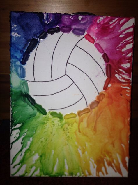 DIY Volleyball Crayon art                                                       … Volleyball Room, Volleyball Art, Volleyball Crafts, Volleyball Party, Volleyball Team Gifts, Volleyball Memes, Volleyball Ball, Volleyball Training, Volleyball Quotes