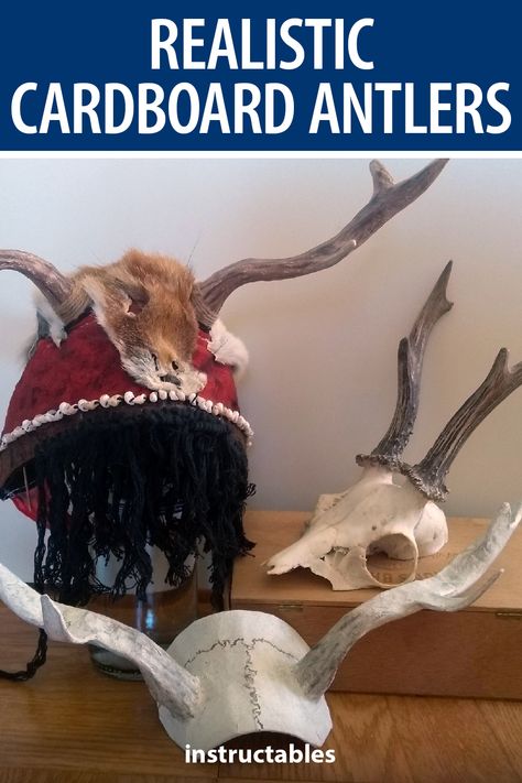 Cadhrien's realistic cardboard antlers are lightweight and really low-budget. #Instructables #reuse #upcycle #costume #Halloween Horns Cardboard, Diy Deer Antlers, Diy Antlers, Box Tape, White Acrylic Paint, Cardboard Paper, Halloween 2024, Diy Cardboard, Industrial Art