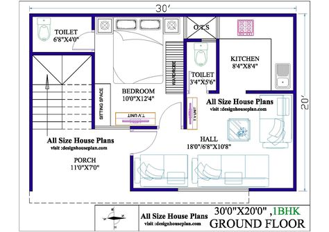 30 x 20 house plans is a 2BHK ground floor plan. this plan is built in an area of 600 sqft. 1bhk house with Vastu East-facing 30x20 design. Small One Bedroom House Plans, Small One Bedroom House, House Plans Minimalist, Guest House Floor Plans, 20×30 House Plan, 900 Sq Ft House, 20x30 House Plans, One Bedroom House Plans, South Facing House