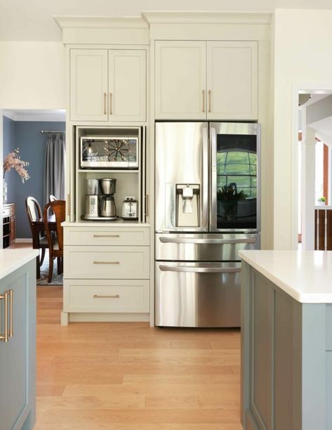 A New Generation of Appliance Garages First Floor Remodel, Kitchens 2024, Kitchen Appliance Garage, Kitchen With High Ceilings, Appliance Cabinet, Appliance Garage, Galley Style Kitchen, Barn Kitchen, Kitchen Clutter