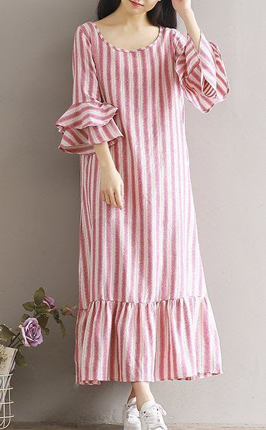 Dress Summer Outfits, Long Striped Dress, Stripes Dress, White Clothes, Striped Dress Summer, Mid Calf Dresses, Casual Dress Shoes, Long Dress Casual, Different Dresses