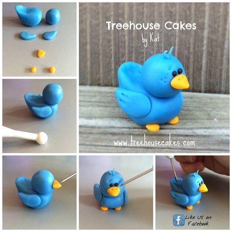 Fondant Bluebird Tutorial by Treehouse Cakes by Kat Modeling Chocolate Figures, Crea Fimo, Fondant Animals, Fondant Cake Toppers, Fondant Tutorial, Fondant Decorations, Animal Cake, Fondant Toppers, Polymer Clay Animals