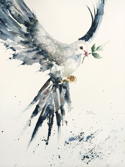 peinture Dove Painting, Dove Tattoos, Dove Tattoo, Bird Painting, Peace On Earth, White Bird, Futurism, Watercolor Bird, Work Quotes