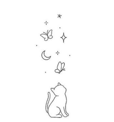 Two Kittens Tattoo, Small Cat Tattoo Designs, Remeberance Tattoos Cat, Simple Cat Line Art Tattoo, Cute Cat Embroidery Simple, Small Cats Tattoos, Cute Cat Tattoo Designs, Small Fine Line Cat Tattoo, Pretty Cat Tattoos