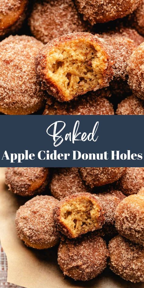 Baked Apple Cider Donut Holes - I Heart Eating Baked Apple Doughnut Recipes, Donut Hole Maker Recipes, Mini Donut Muffins, Spiced Apple Cider Donut Loaf, Apple Cider Donut Holes Recipe, Recipes With Apple Cider, Apple Cider Desserts, Donut Hole Recipe Baked, Apple Cider Donut Holes