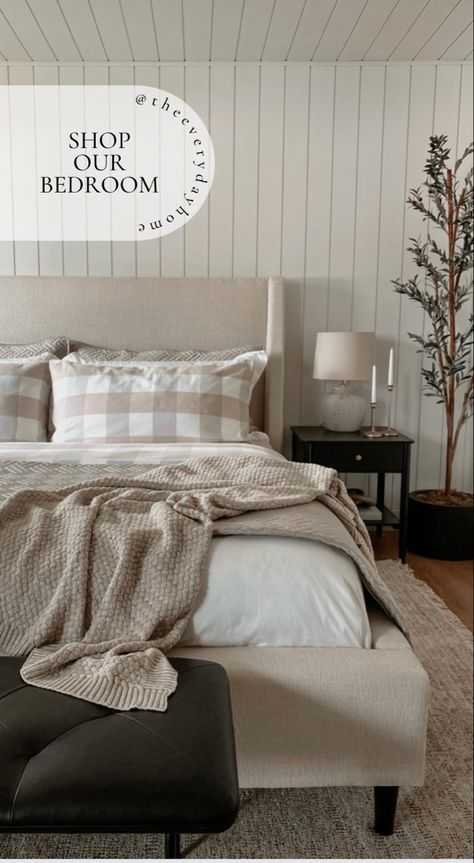 Cozy modern traditional bedroom, cozy bedroom inspo, neutral home, primary bedroom, fabric bedframe, fabric headboard, neutral bedding, black side tables. Beige Fabric Headboard Bedroom, Beige Linen Bed Frame, Linen Bed Headboard, Oatmeal Headboard Bedroom, Neutral Bed Frame With Headboard, Cozy Bedframes, Bedroom Color Schemes Cozy, Taupe Bed Frame, Linen Bed Frame Bedroom Ideas