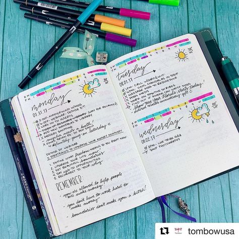 Kara 🌸 Boho Berry on Instagram: “I’m SO excited to be taking over the @tombowusa Instagram account today! - Head on over to @tombowusa to see what I’m sharing ☺️💕💜 -…” Diary Pages, Daily List, Boho Berry, Planner Setup, Journaling Planner, Personal Diary, Themes Ideas, List Of Things, August 17