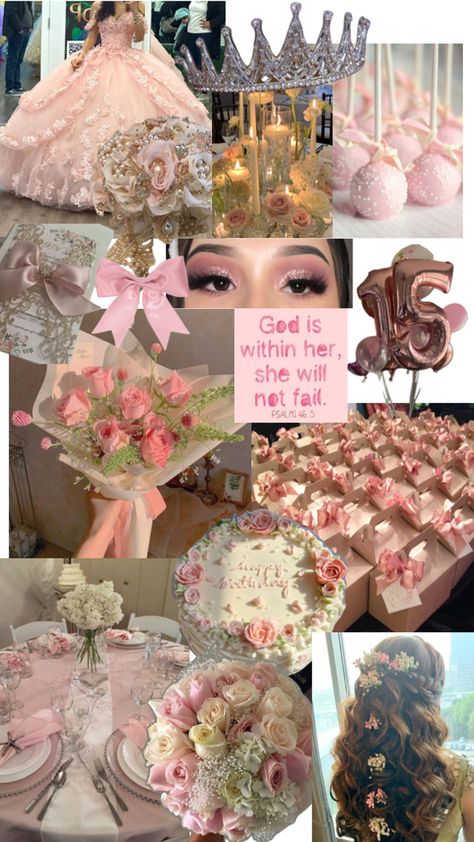 Princess Quinceanera Theme, Paris Quinceanera Theme, Champagne Quince Dresses, Pink Quince Theme, Light Pink Quinceanera Dresses, Quince Decorations Ideas, Sweet 15 Party Ideas Quinceanera, Sweet 15 Party Ideas, Quince Themes