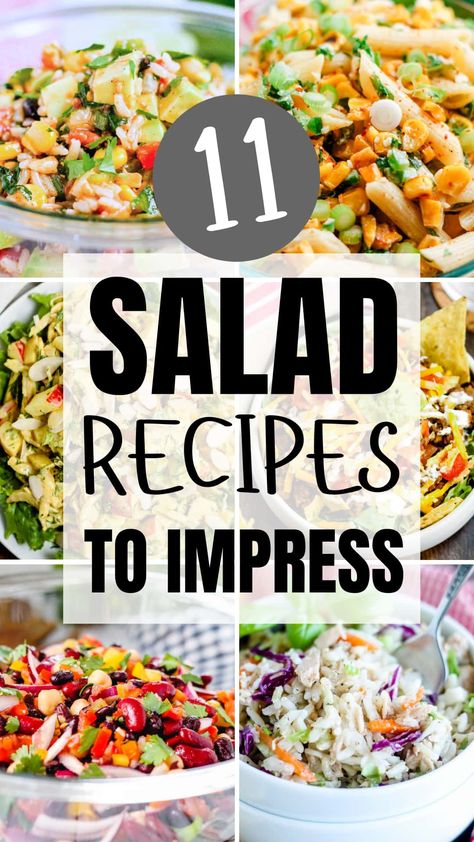 Just in time for summer is this list of salads to impress family, friends and of course, yourself! From cold pasta salads to dinner salads, Mexican and Mediterranean inspired recipes too. Fresh and healthy! Salad Recipes Cold, House Salad Ideas, Meat Salad Recipes, Dinner Salads Recipes Main Courses, Salads Mexican, Cold Pasta Salads, Awesome Salads, Chef Salad Recipes, Cold Salad Recipes