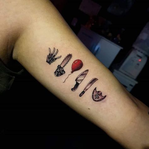 Freddy Krueger Tattoo, Cute Halloween Tattoos, Movie Tattoo, Movie Tattoos, Scary Tattoos, Theme Tattoo, Inspiration Tattoo, Tattoos Geometric, Spooky Tattoos