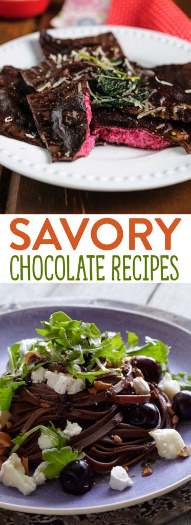 Think chocolate is only for sweet recipes? Think again! We have rounded up some savory chocolate recipes to delight your tastebuds!You might not readily think of chocolate as an addition to a savory recipe, but it adds a delightful complexity to the dishes. If you’ve never tried dishes like these before, we strongly recommend that you give them a try! Savory Chocolate Appetizers, Chocolate Savory Recipes, Chocolate Dinner Recipes, Savory Chocolate Recipes, Chocolate Appetizers, Chocolate Ravioli, Savory Chocolate, Chocolate Covered Potato Chips, Chocolate Pasta