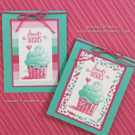 Hello Cupcake with How Sweet It Is Designer Series Paper • Bonnie Stamped Stampin Up Hello Cupcake, January Hello, Create Birthday Card, Cupcake Cards, Hello Cupcake, Sweet Cupcake, Cupcake Card, Sweet Cupcakes, Cake Card