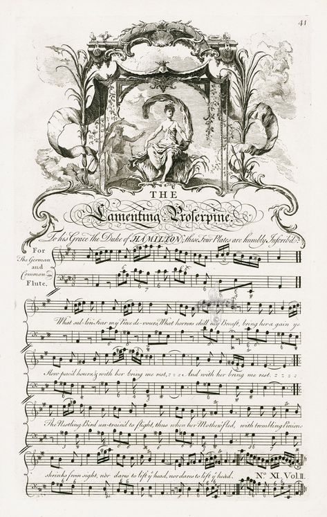 The Lamenting Proserpine from George Bickham Musical Entertainer Sheet Music Engravings 1737 Music Sketch, Scrapbook Letters, Victorian Illustration, Journal Pages Printable, Collage Drawing, Drawing Now, Music Writing, Music Sheets, Pencil Art Drawings