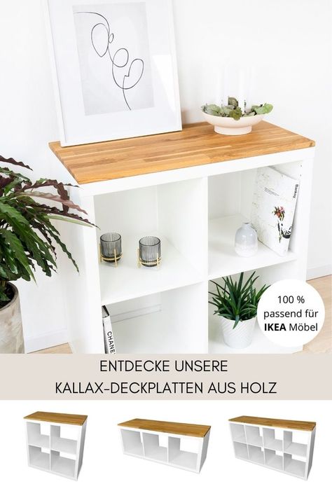 Ikea Kallax Regal mit Deckplatte aus Massivholz inkl. Dekoration, wie Bild und Vase Ikea Design, Kallax Ikea, Winter Diy, Ikea Hack, Interior Design Inspiration, Room Inspiration, Floating Shelves, Living Room Designs, Beautiful Homes