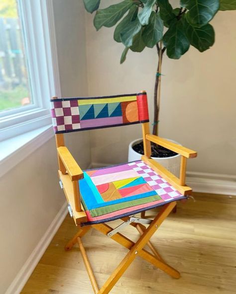 Teacher Director Chair, Directors Chair Decor, Bright Chair, Director Chair, Improv Quilts, Improv Quilting, Directors Chair, Diy Chair, Chair Decorations