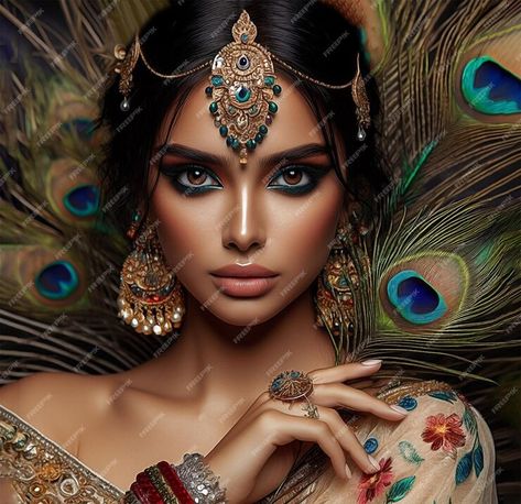 Premium Photo | A woman with a crown on her head is posing with a peacock feather Peacock Crown, Business Card Maker, Poster Maker, Card Banner, Poster Invitation, Cartoon Clip Art, Peacock Feather, Card Maker, Premium Photo