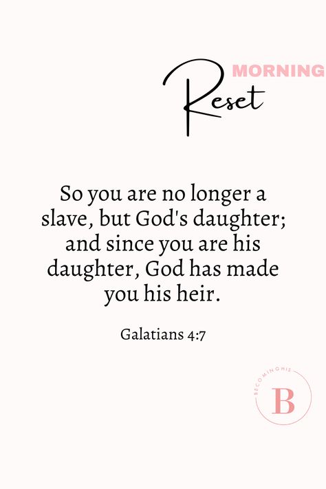 Uplifting Bible Verse - Meaningful bible verse that reminds us how we are no longer bound by our circumstances or our past. Daugther of God, you were purchased for such a high price. Accept the identity which God has given you. Daugther of The Most High King! God has made you His heir. Galation Bible Verse. Be enouraged! Sister Prayer, Prayers For Sister, Prayer Circle, Uplifting Bible Verses, Christian Journaling, Ministry Ideas, Christian Bible Quotes, Seeking God, Most High