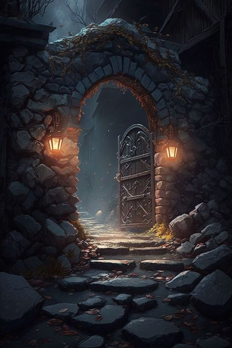 Gate Aesthetic, Fantasy Gate, Book Bujo, The Graveyard Book, Book Cover Background, Castle Rooms, Castle Doors, Eerie Places, Brick Pathway