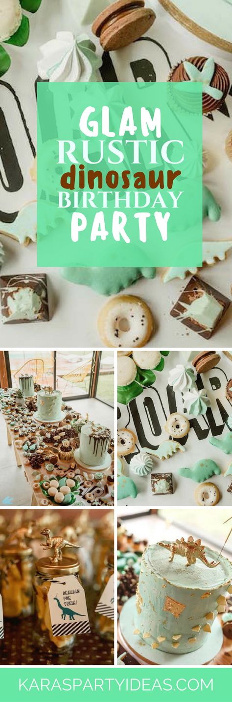 Glam Rustic Dinosaur Birthday Party via Kara's Party Ideas - KarasPartyIdeas.com Dinosaur Birthday Party Ideas, Dinosaur Party Ideas, Baby Boy Birthday Themes, Party Ideas For Kids, Dinosaur Themed Birthday Party, Birthday Themes For Boys, Dino Birthday, Baby Boy Birthday, Dino Party