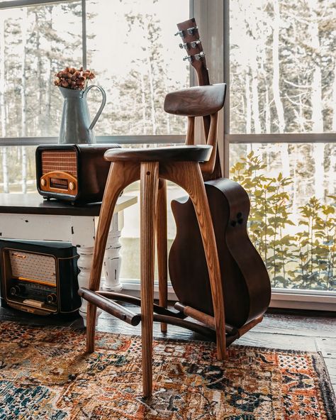 Home Guitar Chair, Guitar Stool, Wood Guitar Stand, Instrument Display, Wooden Guitar Stand, Guitar Wall Hanger, Wood Guitar, Kursi Bar, Guitar Room